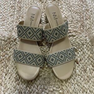 Neiman Marcus gold and silver beaded sandals size 10